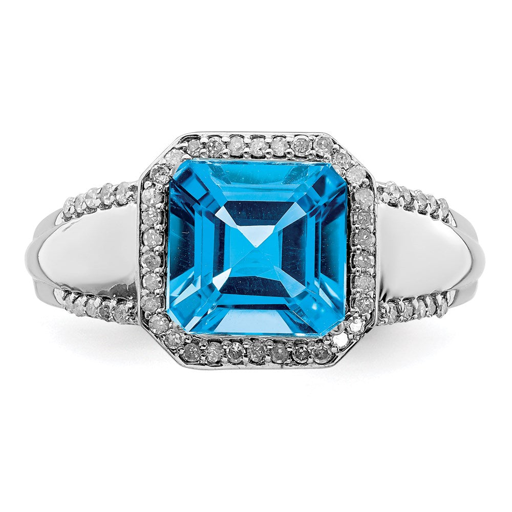 Sterling Silver Rhodium Blue Topaz & Diam. Ring