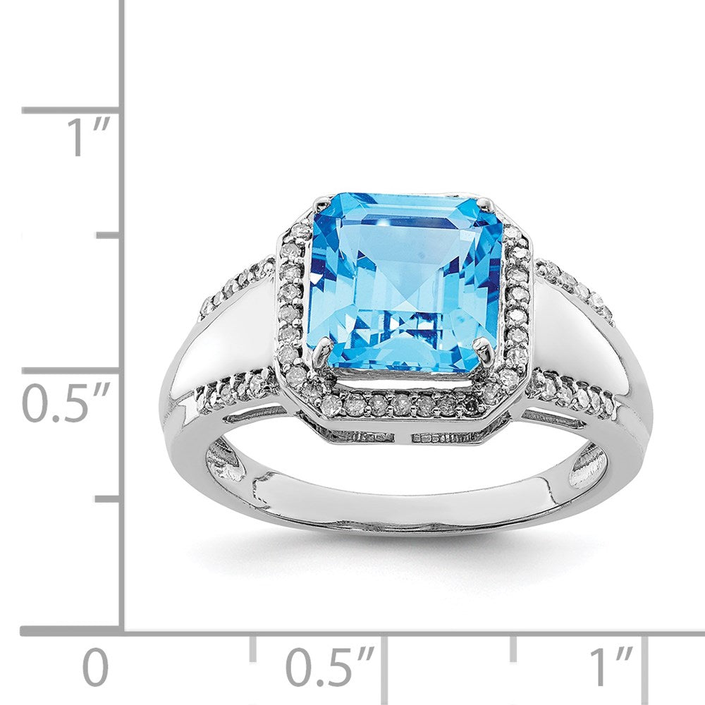 Sterling Silver Rhodium Blue Topaz & Diam. Ring