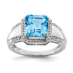 Sterling Silver Rhodium Blue Topaz & Diam. Ring