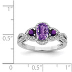 Sterling Silver Rhodium-plated Oval Amethyst & Diamond Ring