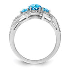 Sterling Silver Rhodium Oval Blue Topaz & Diam. Ring