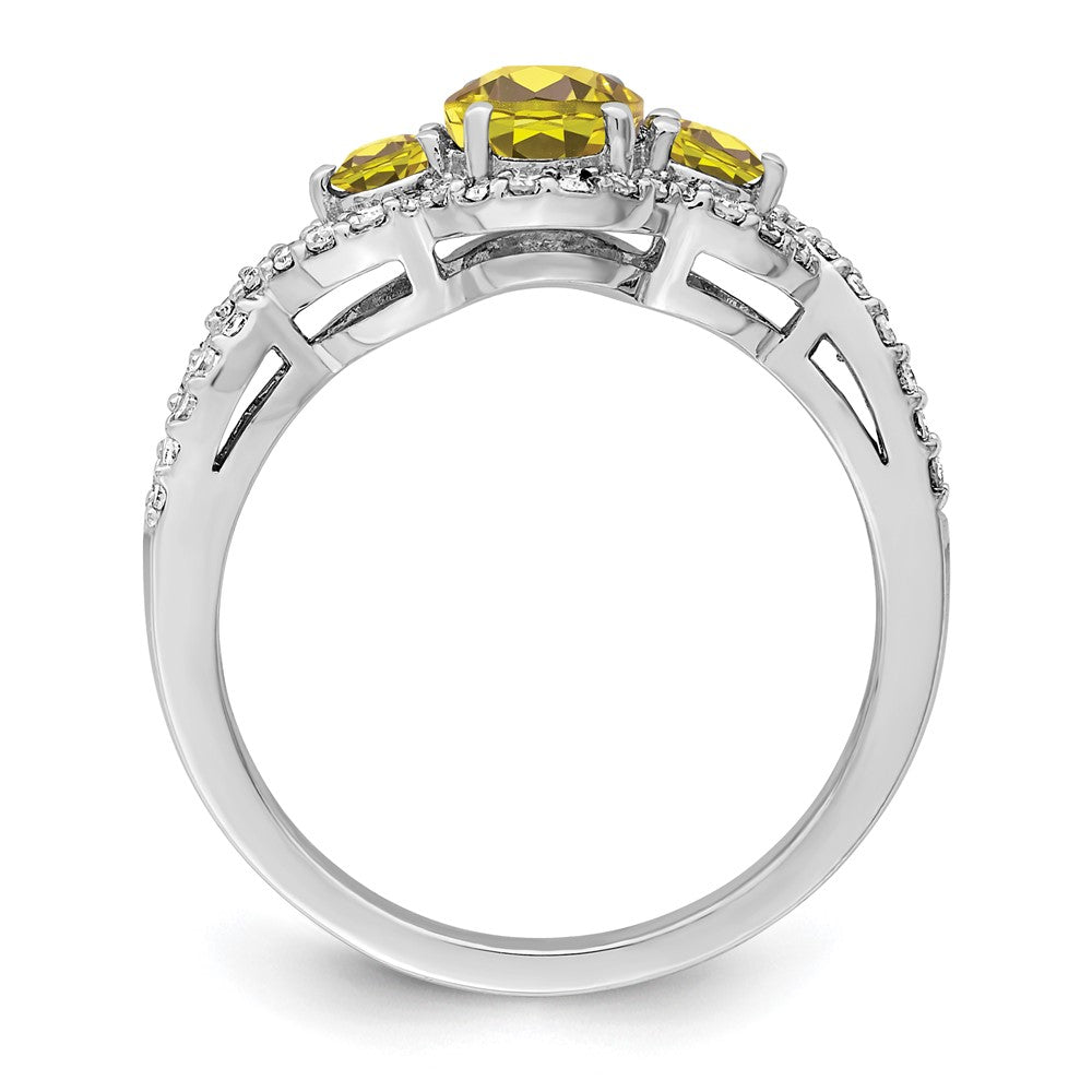 Sterling Silver Rhodium Oval Diam. & Lemon Quartz Ring