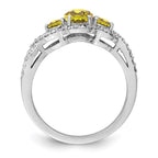 Sterling Silver Rhodium Oval Diam. & Lemon Quartz Ring