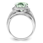 Sterling Silver Rhodium Oval Green Quartz Ring