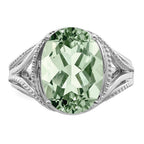 Sterling Silver Rhodium Oval Green Quartz Ring