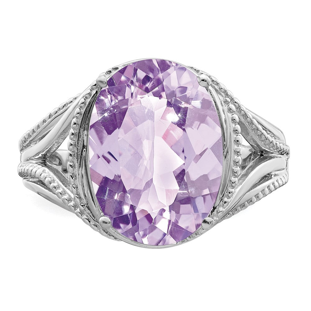 Sterling Silver Rhodium Oval Pink Quartz Ring