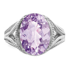 Sterling Silver Rhodium Oval Pink Quartz Ring