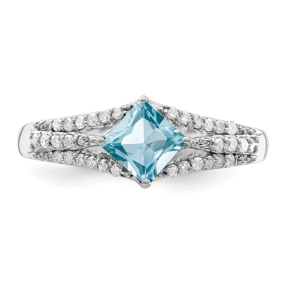 Sterling Silver Rhodium Diam. & Sky Blue Topaz Ring