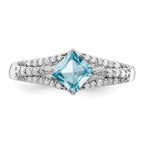 Sterling Silver Rhodium Diam. & Sky Blue Topaz Ring