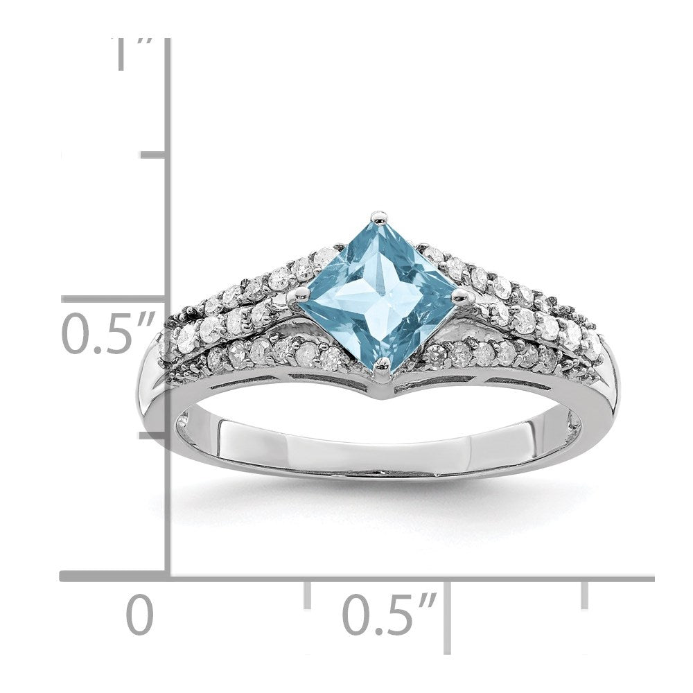 Sterling Silver Rhodium Diam. & Sky Blue Topaz Ring