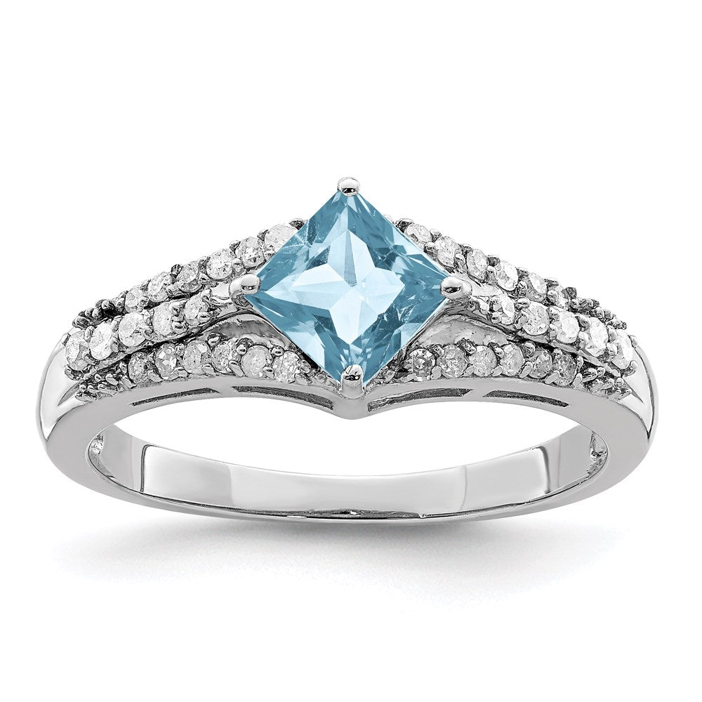 Sterling Silver Rhodium Diam. & Sky Blue Topaz Ring