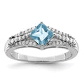 Sterling Silver Rhodium Diam. & Sky Blue Topaz Ring
