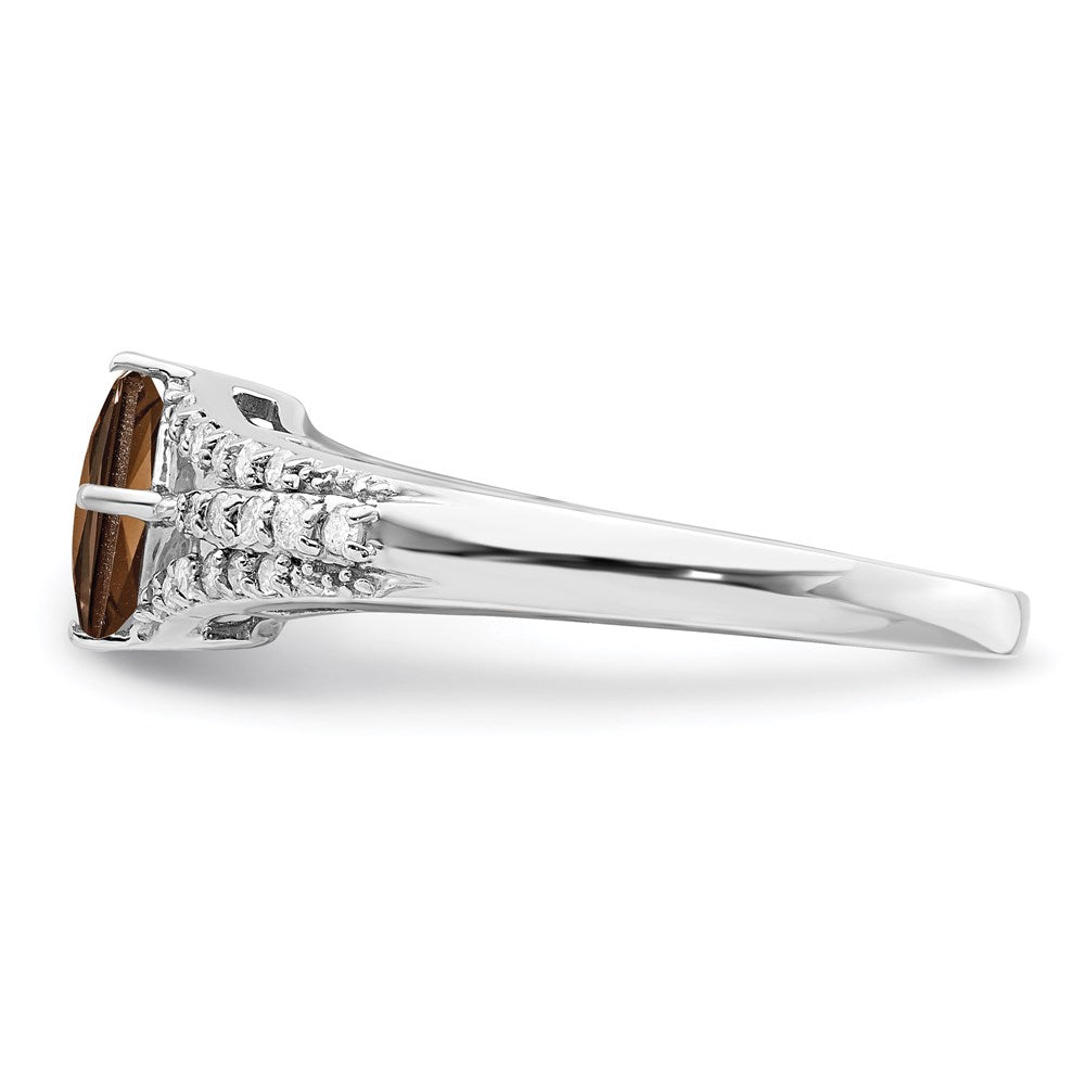 Sterling Silver Rhodium Smoky Quartz & Diam. Ring