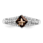 Sterling Silver Rhodium Smoky Quartz & Diam. Ring
