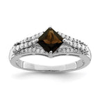 Sterling Silver Rhodium Smoky Quartz & Diam. Ring