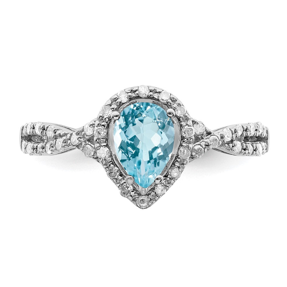 Sterling Silver Rhodium Diam. & Sky Blue Topaz Ring