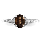 Sterling Silver Rhodium Oval Smoky Quartz & Diam. Ring