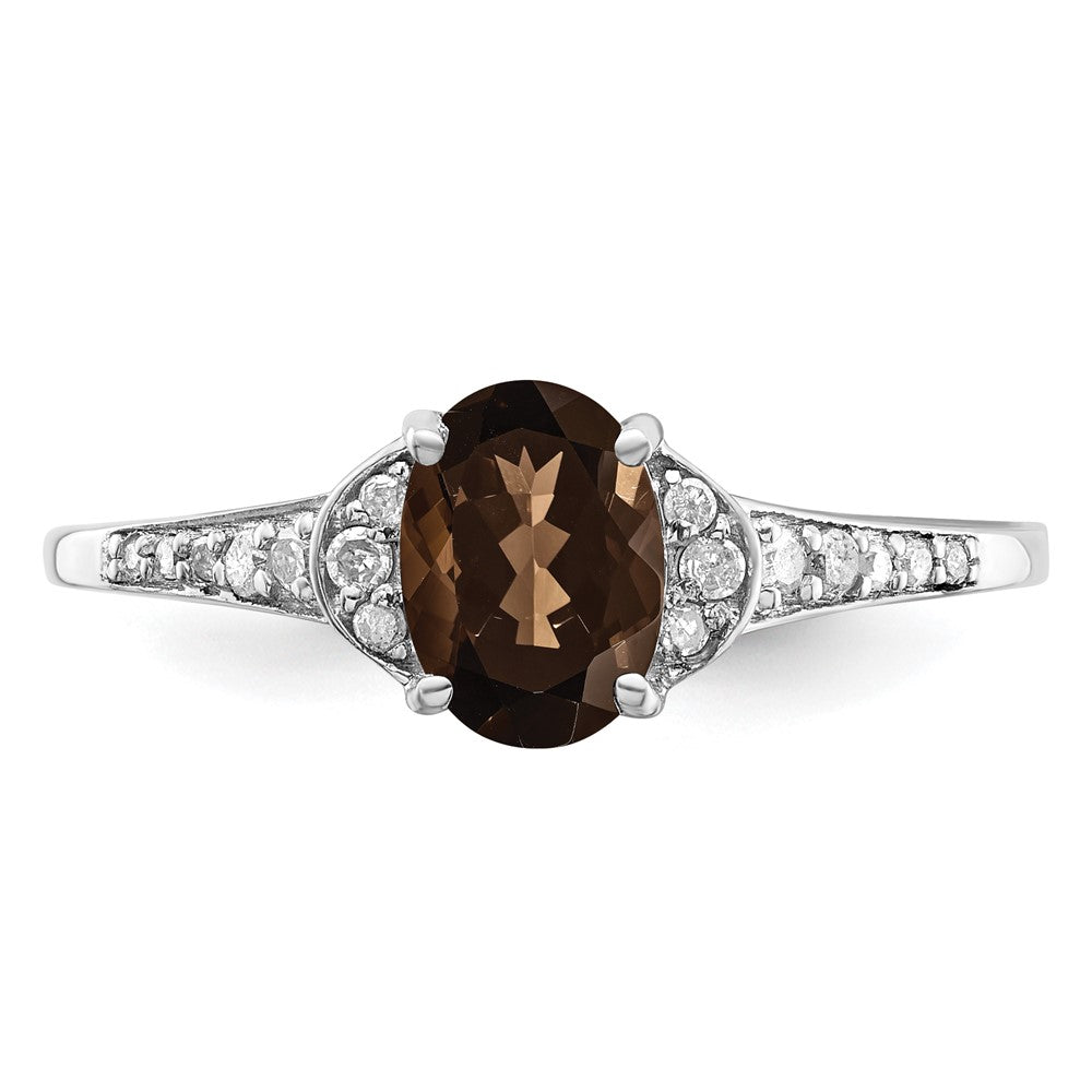Sterling Silver Rhodium Oval Smoky Quartz & Diam. Ring