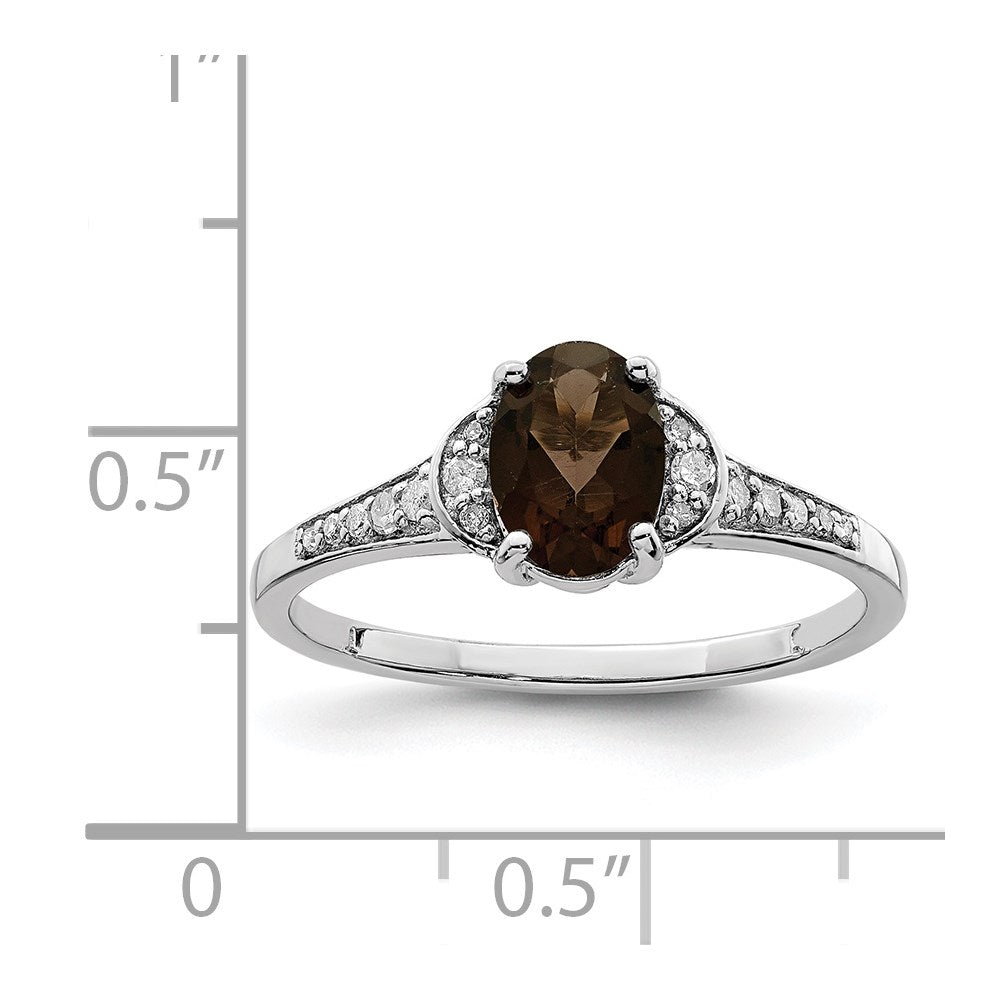 Sterling Silver Rhodium Oval Smoky Quartz & Diam. Ring