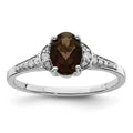 Sterling Silver Rhodium Oval Smoky Quartz & Diam. Ring