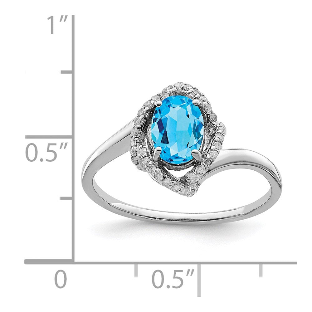 Sterling Silver Rhodium Oval Blue Topaz & Diam. Ring
