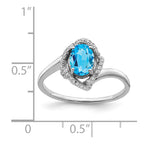 Sterling Silver Rhodium Oval Blue Topaz & Diam. Ring
