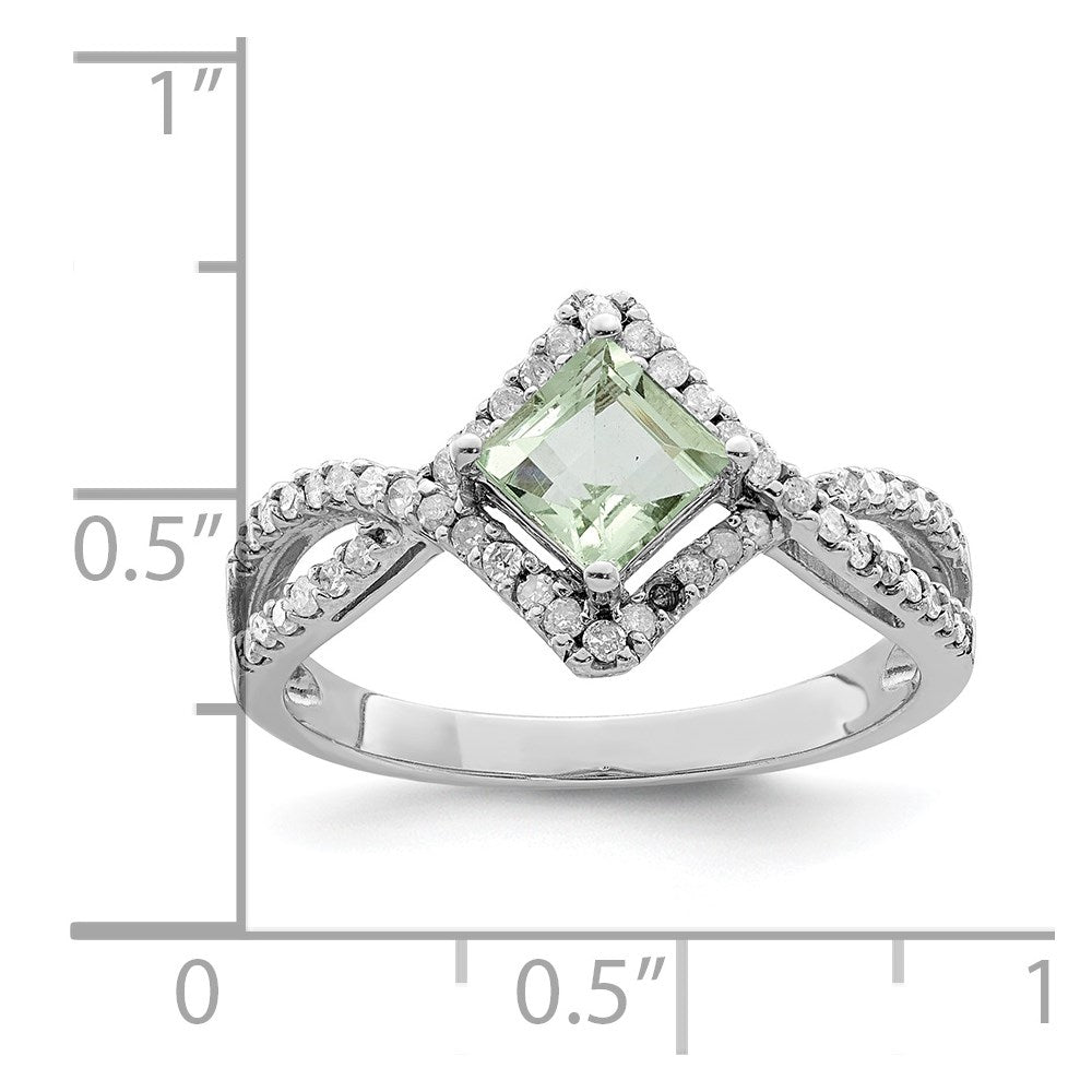 Sterling Silver Rhodium Green Quartz & Diam. Ring