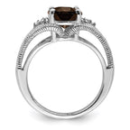 Sterling Silver Rhodium Oval Smoky Quartz & Diam. Ring