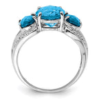 Sterling Silver Rhodium Checker-Cut Blue Topaz & Diam. Ring