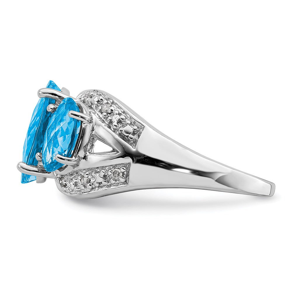 Sterling Silver Rhodium Checker-Cut Blue Topaz & Diam. Ring