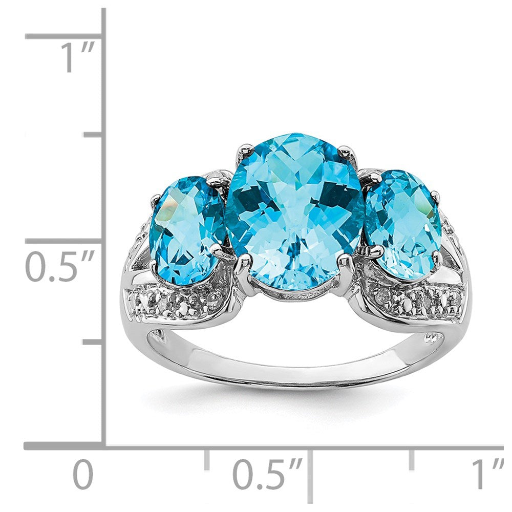 Sterling Silver Rhodium Checker-Cut Blue Topaz & Diam. Ring