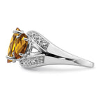 Sterling Silver Rhodium Oval Checker-Cut Whiskey Quartz & Diam. Ring