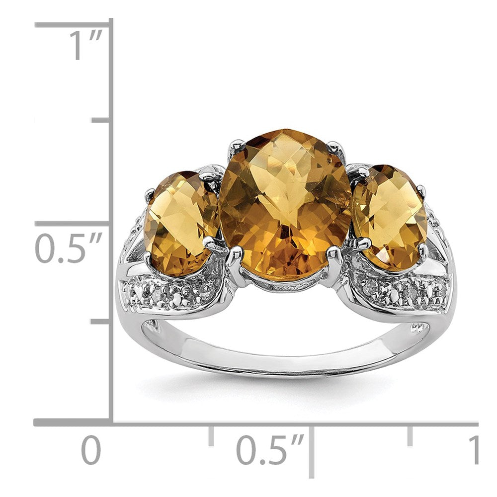 Sterling Silver Rhodium Oval Checker-Cut Whiskey Quartz & Diam. Ring