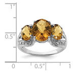 Sterling Silver Rhodium Oval Checker-Cut Whiskey Quartz & Diam. Ring