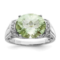 Sterling Silver Rhodium Checker-Cut Green Quartz & Diam. Ring