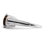 Sterling Silver Rhodium Checker-Cut Smoky Quartz & Diam. Ring