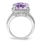 Sterling Silver Rhodium Checker-Cut Pink Quartz Ring