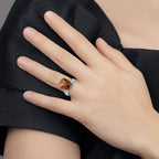 Sterling Silver Rhodium Checker-Cut Whiskey Quartz Ring