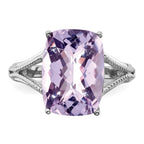 Sterling Silver Rhodium Checker-Cut Pink Quartz Ring