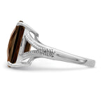 Sterling Silver Rhodium Checker-Cut Smoky Quartz Ring