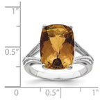 Sterling Silver Rhodium Checker-Cut Whiskey Quartz Ring