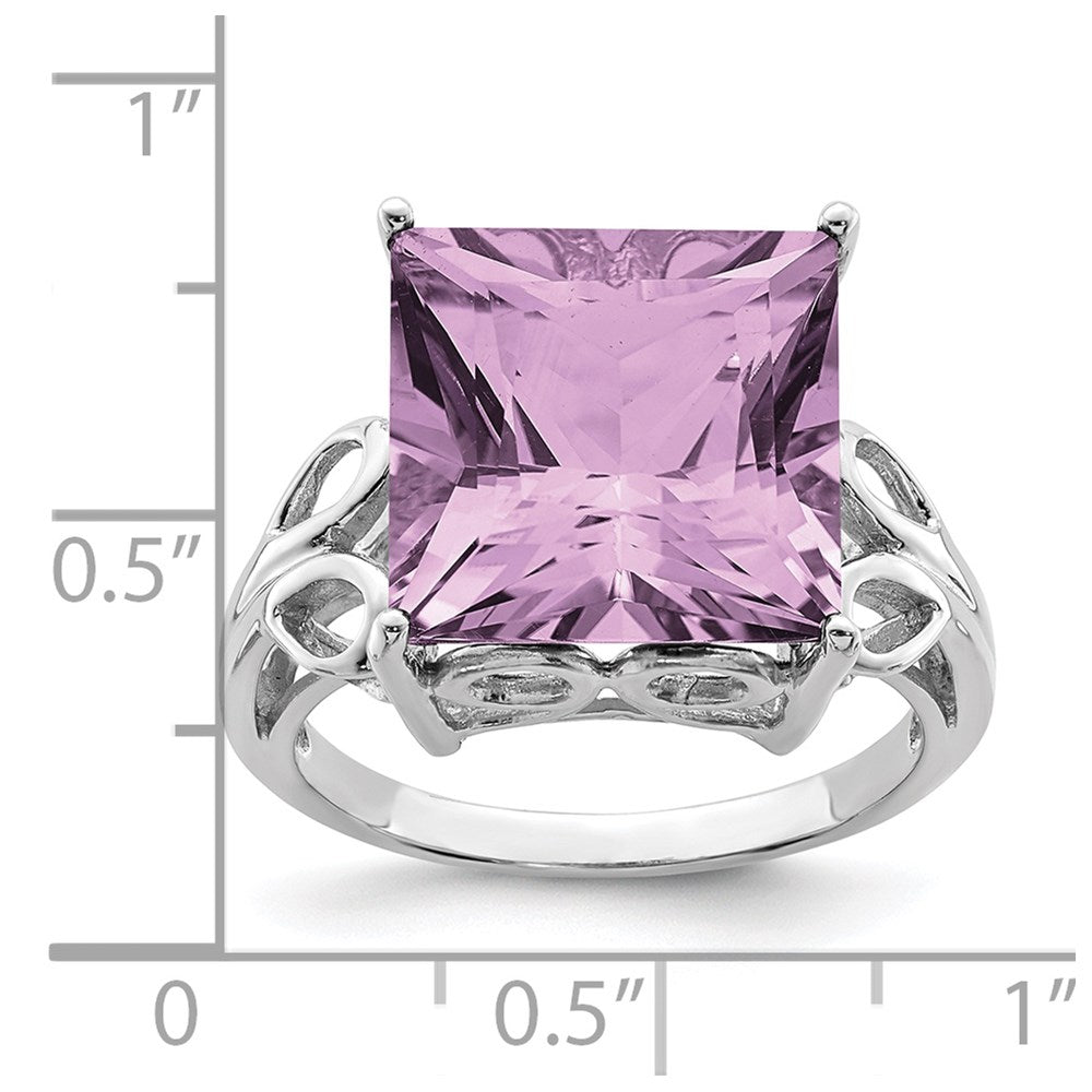 Sterling Silver Rhodium Pink Quartz Ring
