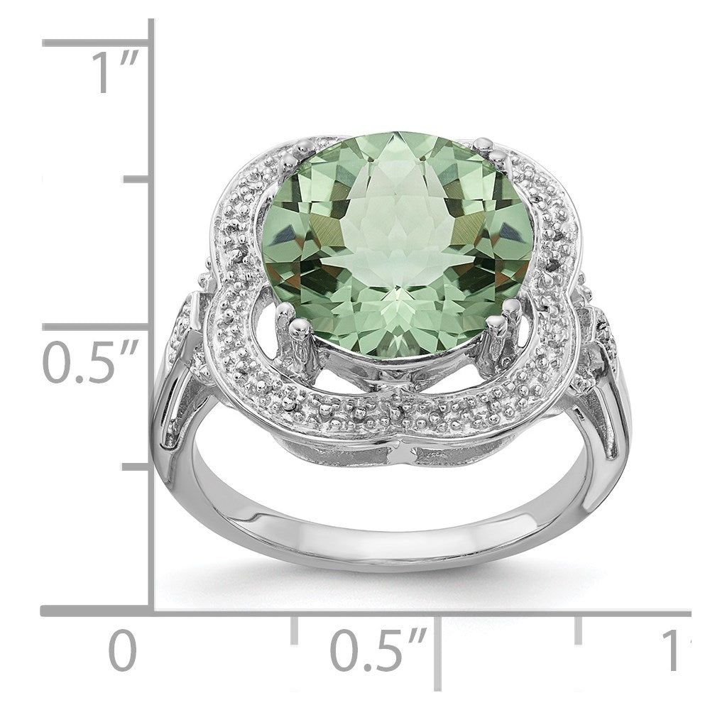 Sterling Silver Rhodium Checker-Cut Green Quartz Ring