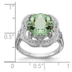 Sterling Silver Rhodium Checker-Cut Green Quartz Ring