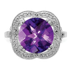 Sterling Silver Rhodium-plated Checker-Cut Amethyst Ring