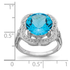 Sterling Silver Rhodium Checker-Cut Blue Topaz Ring