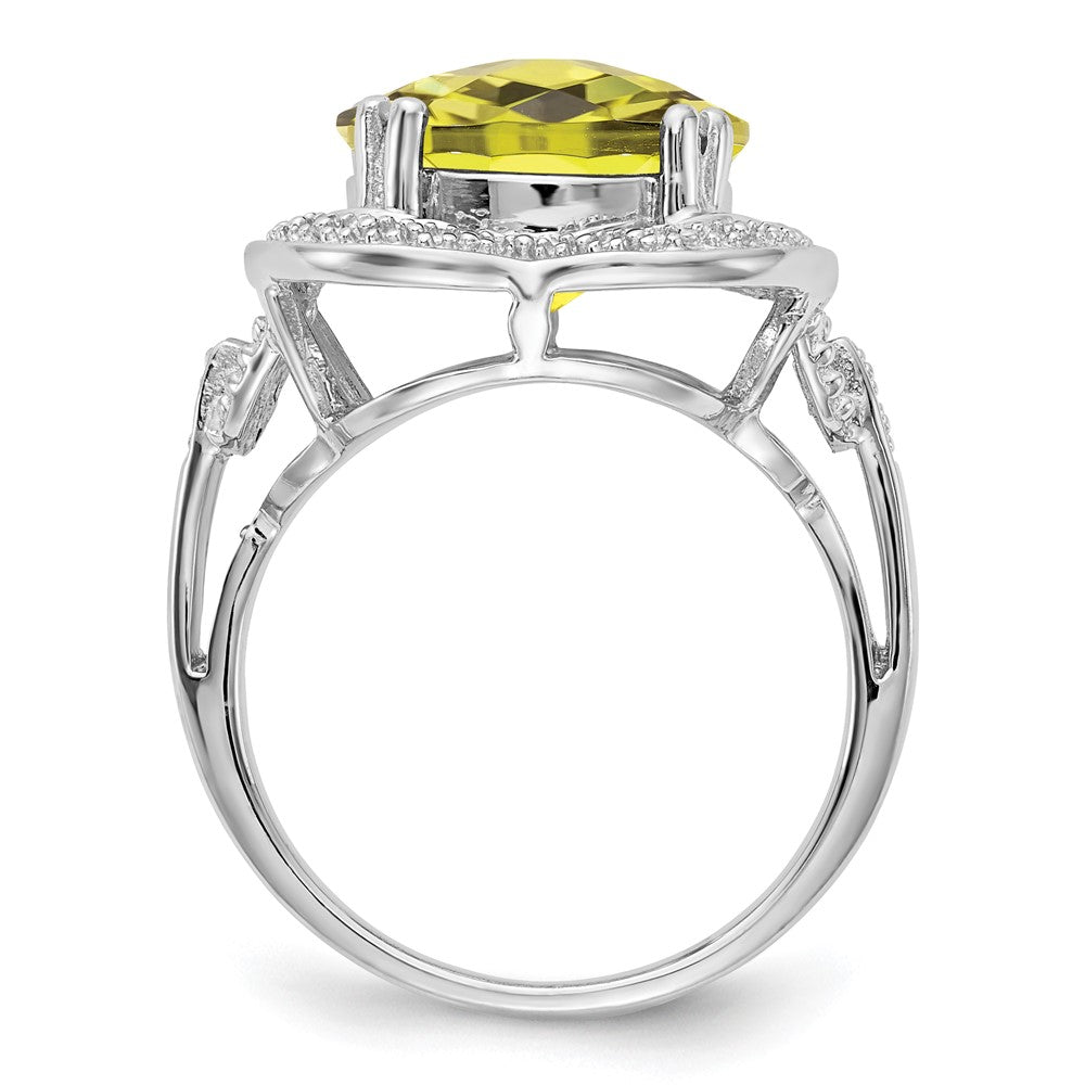 Sterling Silver Rhodium Checker-Cut Lemon Quartz Ring