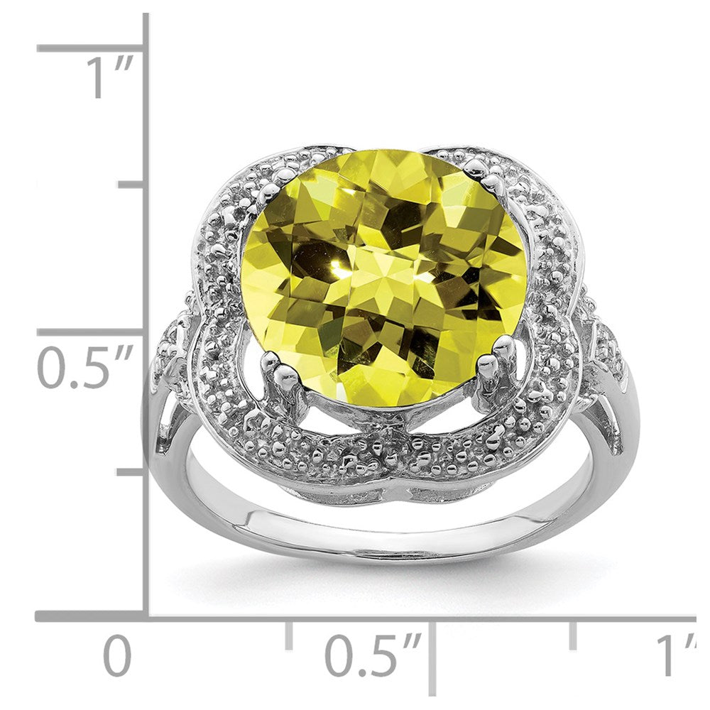 Sterling Silver Rhodium Checker-Cut Lemon Quartz Ring