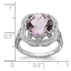 Sterling Silver Rhodium Checker-Cut Pink Quartz Ring
