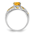 Sterling Silver Rhodium-plated Citrine & Diamond Ring